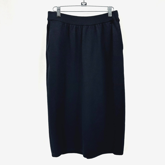 ST. JOHN Collection Marie Gray Santana Knit Pencil Skirt Size 10 Black Midi Slit